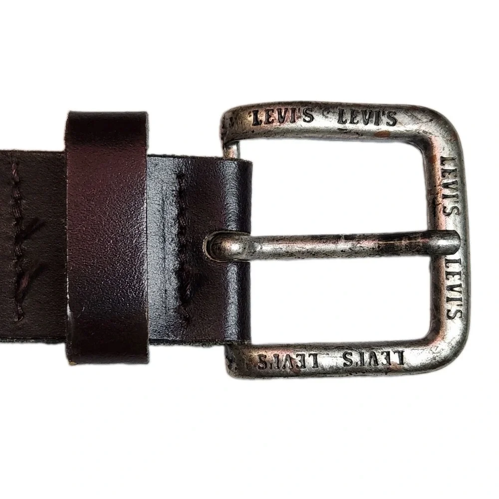 Vintage Levi's Leather Belt Brown 30 75 Made Italy Logo Buckle 1.5